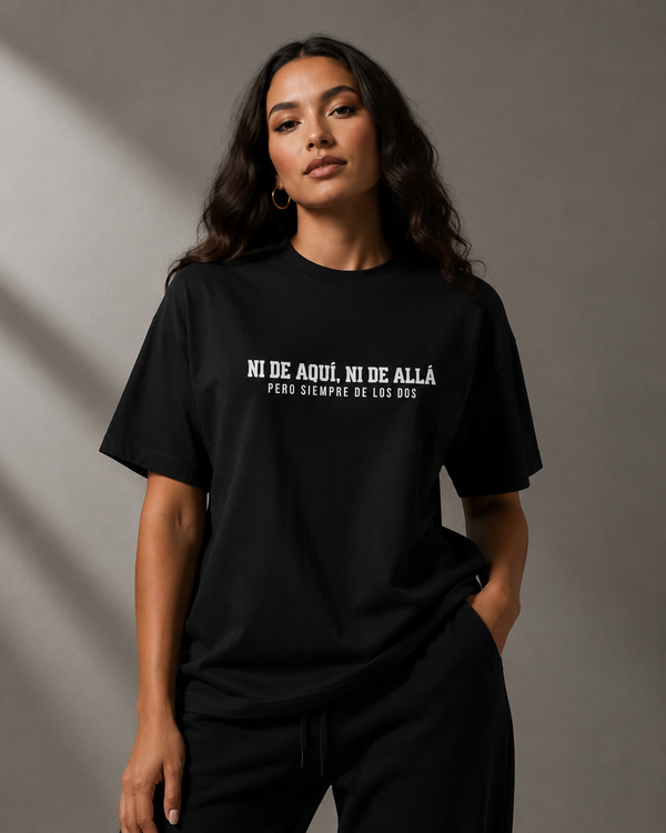 Neither from here, nor from there - Unisex organic oversized high neck t-shirt